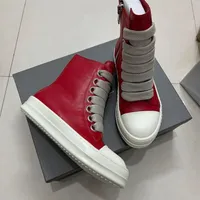Rick Owens DRKSHDW Red Leather High-Top Sneakers with Chunky Lace Sole and Side Zip – Edgy Streetwear Fashion Boots Sneakers - View 1