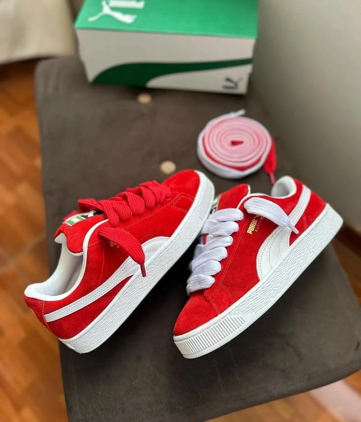 Puma Suede XL Classic Hot Red and Blue Unisex Sneakers – Iconic Lifestyle Trainers with White Formstrip  Extra Laces