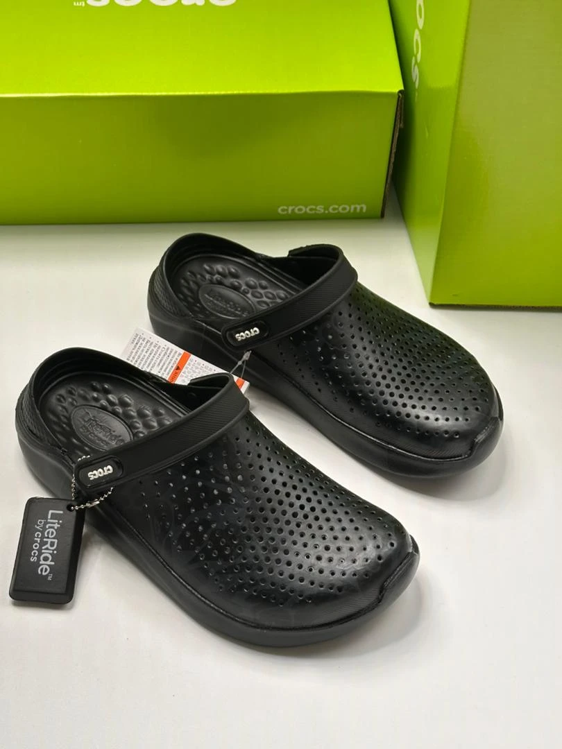Crocs iconic LiteRide Clog Sandals Slippers Slides All Black