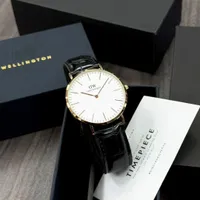 Daniel Wellington Men's Classic Petite Gold-Tone Watch with White Dial  Croc-Embossed Brown Leather Strap - Elegant Analog Timepiece - View 2