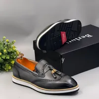 Berluti Men's Premium Tassel Brogue Leather Loafers with Modern White Sole -  Slip-On Dress Shoes for official and Semi-formal Events - View 1