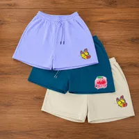 Women's Trendy Graphic Drawstring Casual Shorts - Comfy Lilac Butterfly, Teal Cherry & Beige Summer Wear - View 1