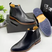 Polo Men's Premium Black Leather Chelsea Boots  Stylish Ankle Footwear with Durable Blue Lug Sole for Formal Casual Wear - View 3