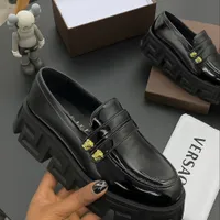Men's Versace Medusa Black Patent Leather Chunky Platform Loafers – Bold Greek Key Sole Slip-On Dress Shoes for events and celebrations  - View 2