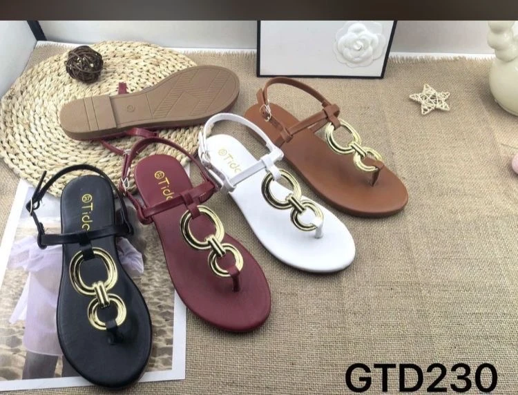 Women's Elegant Gold Ring T-Strap Flat Sandals - Fashionable & Comfortable Thong Sandals for Everyday Style and Summer Comfort