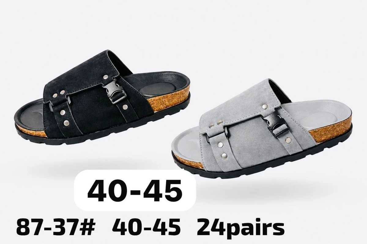 Men's Stylish Suede-Feel Buckle Strap Slides - Premium Cork Sole Casual Comfort Sandals