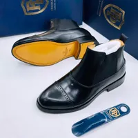Men's Premium Black Leather Cap Toe Brogue Chelsea Boots - Elegant Slip-On Formal Dress Ankle Boots for Elegant Style - View 2