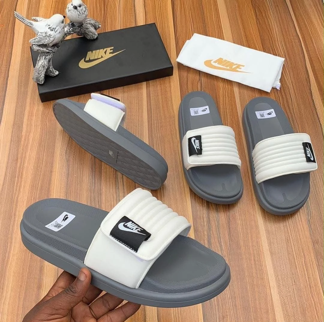 Nike Padded Comfort Slides – Stylish Grey and White Everyday Slippers for Relaxed Wear