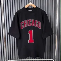 Unisex Black Chicago Number 1 Oversized Graphic T-Shirt | Trendy Streetwear Tee for Men & Women | Sporty Casual Loose Fit Top - View 1