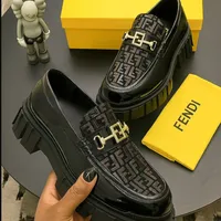 Men's Black Patent Leather Chunky Platform Loafers with Iconic Monogram FF Design and Gold Horsebit Buckle - View 1