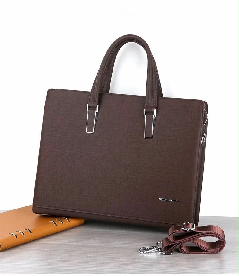 Men's Elegant Brown and Black Faux Leather Briefcase - Stylish Business and Laptop Bag with Detachable Shoulder Strap for Laptops Documents - Main View