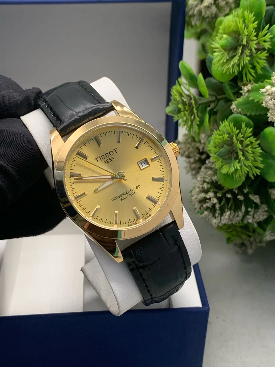 Tissot Men's Luxury Genuine Black and Brown Leather and Golden Polished Dail Mens Wrist Watches - Elegant and Classic Official Suite Wrist Watch