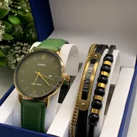 Men's Casio Gold-Tone Black Dial Watch with Leather Strap  Premium GoldBlack Fashion Bracelet Gift Set - Elegant  Water Resistant Timepiece - View 2
