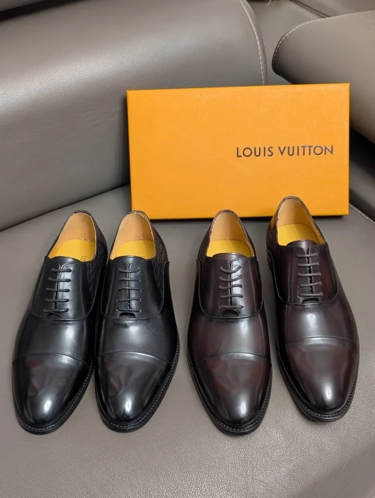 Men's Luxury Genuine Leather Cap Toe Oxford Dress Shoes - Classic Black 
and Rich Dark Brown Formal Executive Men's Shoe