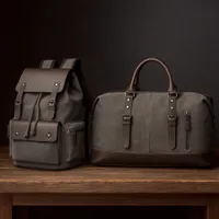 2 in 1 Vintage Canvas PU Leather Travel Set Durable Backpack and Duffel Bag for Adventures Travel bag and carry on - View 1