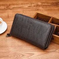 Brick Pattern BIBOSI Men's Genuine Leather Long Wallet Purse Carry On for Everyday Essential  - View 2