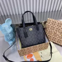 Women's Coach Signature Monogram Beige & Pink Trim Small Tote Bag with Gold Tone Hardware – Stylish & Versatile Luxury Handbag - View 3