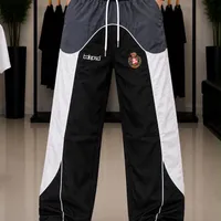 Men’s Balaped Black White Relaxed Fit Drawstring Track Pants with Crest Logo - Stylish Streetwear Joggers for Comfort - View 3