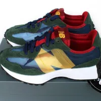 New Balance 327 Retro Lifestyle Sneakers - Green, Blue  Red Multicolor Suede Mesh Trainers - View 3