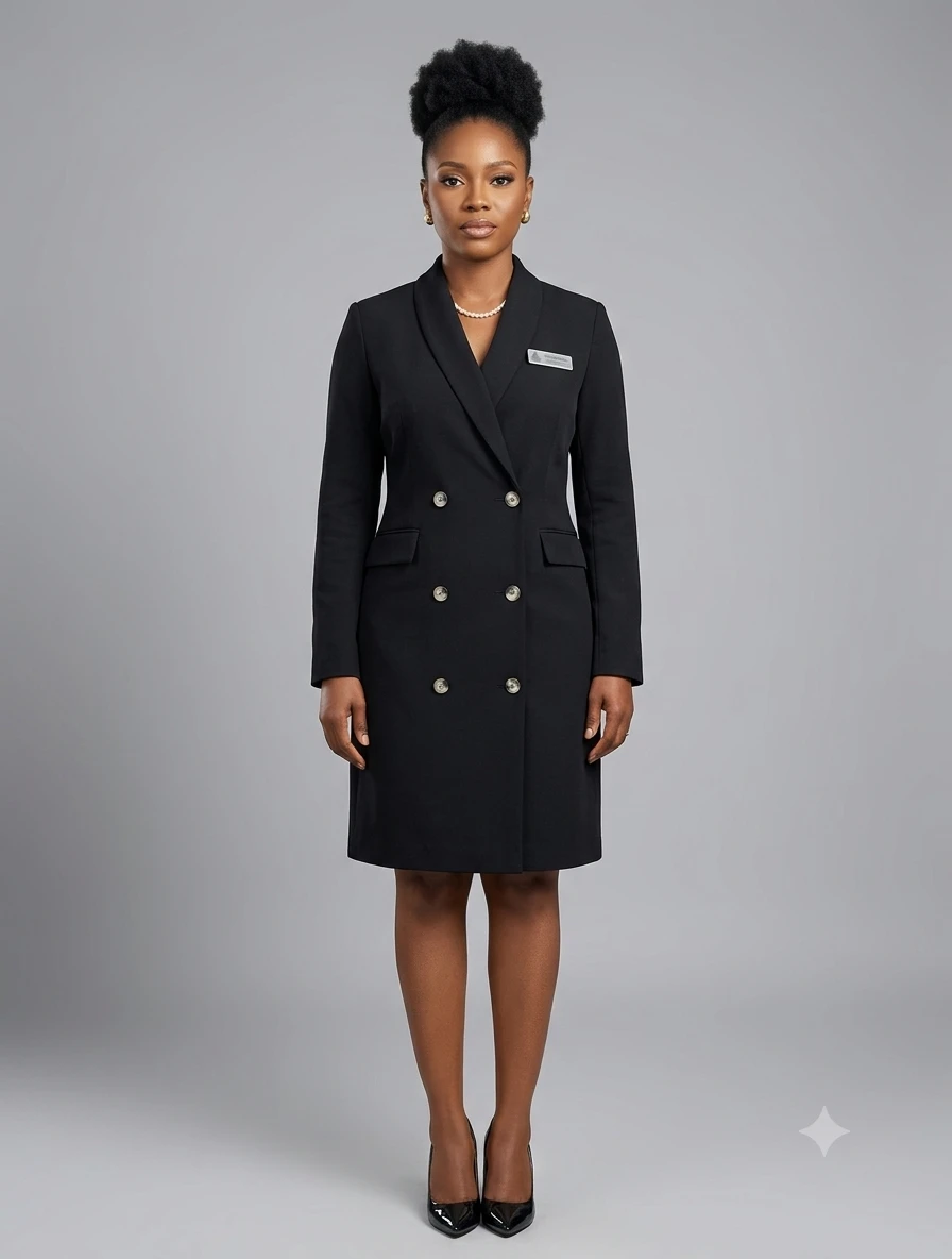 Women's Elegant Black Double-Breasted Blazer Dress - Professional & Stylish Business Office Wear for Modern Women