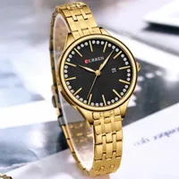 Women's Elegant Gold-Tone CURREN Quartz Watch with Crystal Embellished White Dial & Date Display - Stylish Metallic Strap Wristwatch for Her - View 3