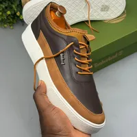 Men's Timberland Faux Leather Casual Sneakers with White Platform Sole - Stylish Lace-Up Everyday Lifestyle Footwear for Modern Urban Look - View 4
