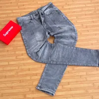 Men's Jean Faded Grey and Bue Washed Denim Jeans Trousers - Slim Fit Moto Biker Panelled Design for Modern Casual Style - View 1