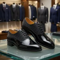 Berluti Men's Black Patent Leather Textured Wavy Design Formal Dress Shoes - Elegant Lace-up Oxfords for Luxury Shoe - View 3