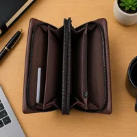 Men's Premium Pebbled Leather Multi-Zipper Long Wallet  Organizer - Secure Dual Compartment Clutch for Cards, Cash, and Phone - View 3