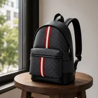 Premium Monogram Backpack with Iconic Red and Blue White Stripe - Stylish  Durable Everyday Bag for Travel, Work, and School Adventures - View 1