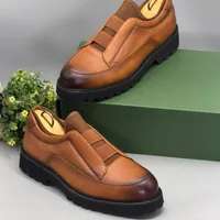 Berluti Men's Premium Brown Textured Leather Slip-On Shoes with Thick Sole and Comfort Elastic Straps - View 3