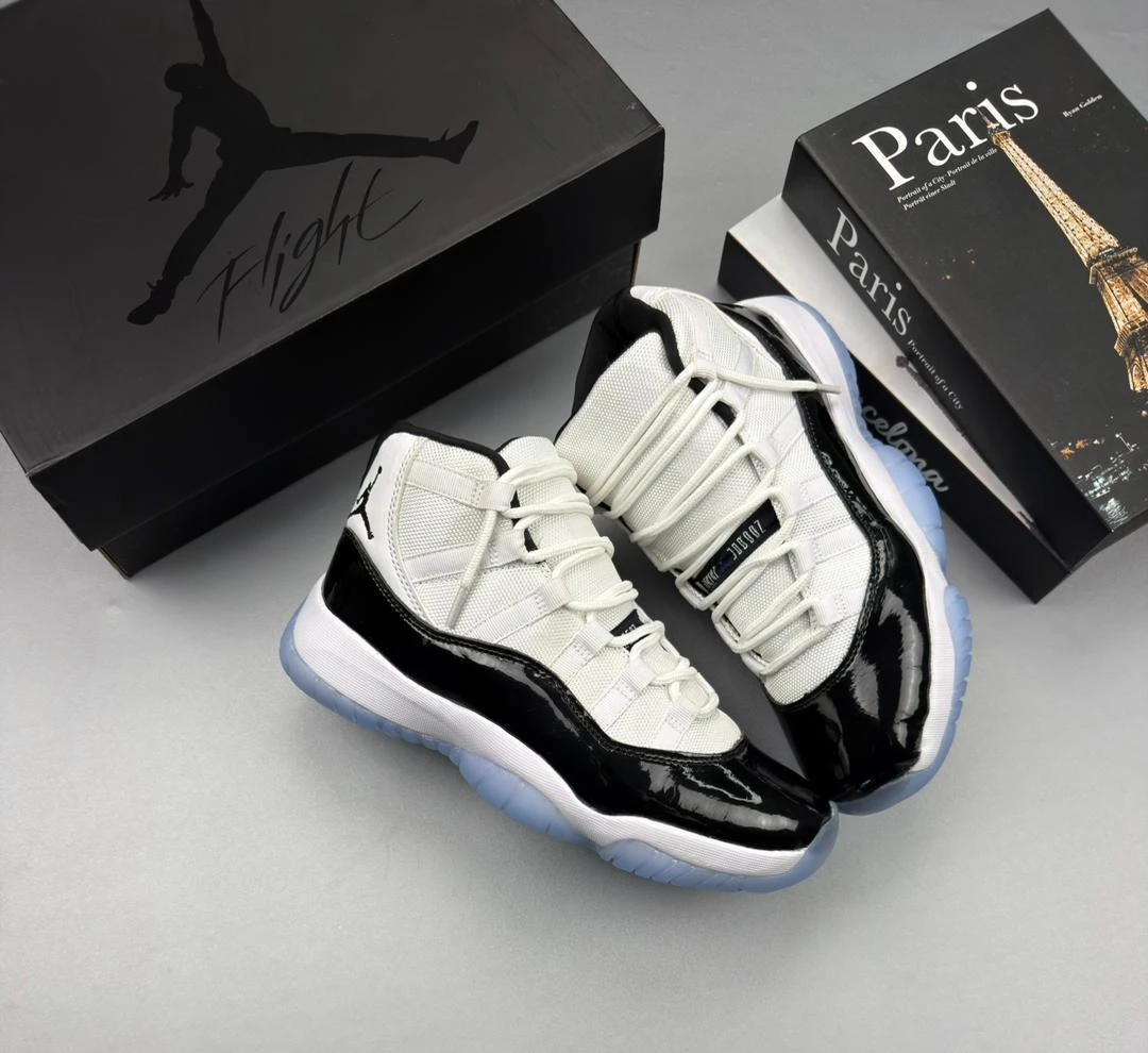 Nike Air Jordan Retro 11 "Bred" in Red Black Blue and Blue Colors High-Top Sneakers – Premium Patent Leather Athletic Trainers Basketball Sneakers