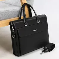 Men's Premium Black and Brown Leather Business Briefcase Laptop Bag - Professional Work Travel Files Documents Messenger Tote Bag - View 2