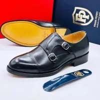 Men's Frank Perry Exclusive Black Leather Double Monk Strap Dress Shoes - Sophisticated Cap Toe Formal Footwear - View 2