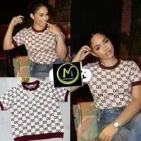 Women's Fashion Monogram Knit Polo Shirt - Elegant Short Sleeve Designer-Inspired Top in Red or White for Casual Chic Style - View 4