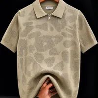 Men's Stylish Knitted Mesh Zipper Polo Shirt - Breathable Perforated Short Sleeve Casual Top for Summer Fashion - View 1