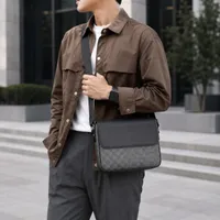 Men's Stylish Grey Checkerboard Crossbody Messenger Bag - Durable Faux Leather Shoulder Satchel for Work & Casual Essentials - View 3