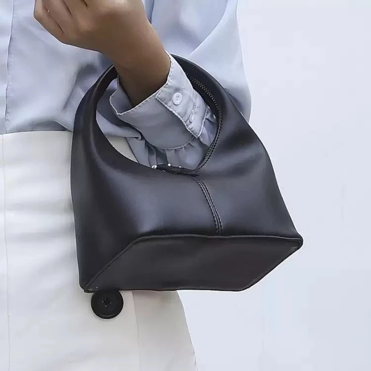 Women's Chic Black Crescent Hobo Handbag - Modern Minimalist Faux Leather Top Handle Shoulder Bag for Everyday Elegance & Fashion