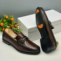 Men's Luxury Brown Leather Loafers with Elegant Metallic Buckle – Stylish Slip-On Dress Shoes for Formal & Smart Casual Wear - View 2