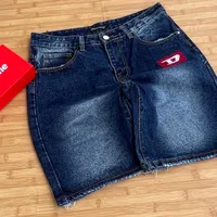 Men's Streetwear Washed Black Denim Jeans Shorts with Bold Abstract Cross Splatter Graphic - Relaxed Fit Distressed Jeans for Urban Style - View 2