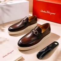 Men's Salvatore Ferragamo Black and Brown Leather Gancini Buckle Loafers - Easy Slip-On Shoes for Official Semi official and Casual Events - View 3