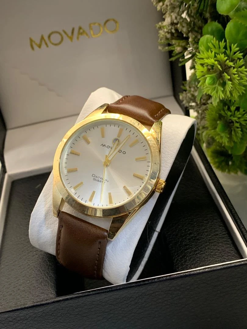 Movado Datron Quartz Men's Classic Gold-Tone & Brown Leather Strap Analog Watch - Elegant Timeless Design for the Modern Gentleman