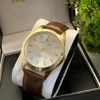Movado Datron Quartz Men's Classic Gold-Tone & Brown Leather Strap Analog Watch - Elegant Timeless Design for the Modern Gentleman - View 1