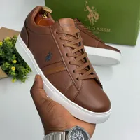 Men's U.S. Polo Assn. Brown Leather-Look Casual Sneakers - Stylish & Comfortable Low-Top Trainers - View 3