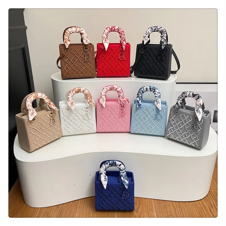 Stylish Women's Mini Handbag with Elegant Scarf Handle & Embossed Geometric Design - Versatile Ladies' Crossbody Shoulder Bag for Chic Everyday & Occasion Wear - Main View