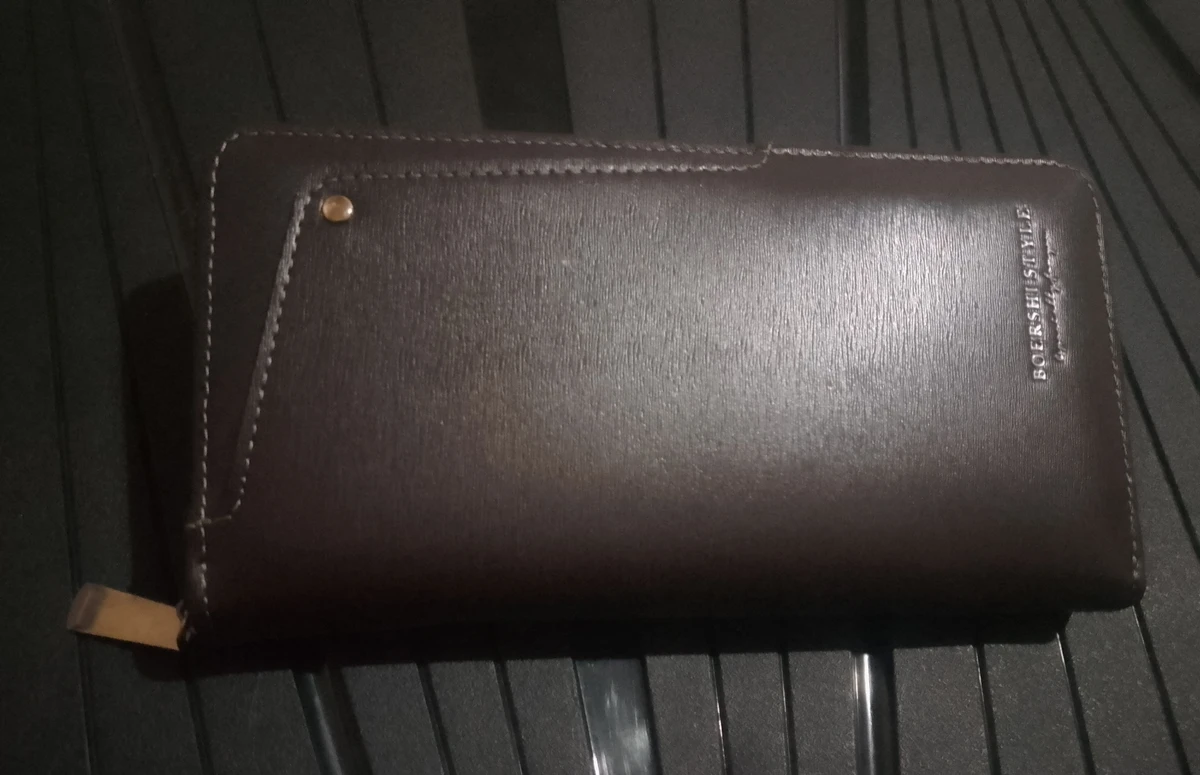 Men's BOERSHI STYLE Premium Dark Brown Faux Leather Long Wallet - Zippered Organizer Clutch for Cards & Cash