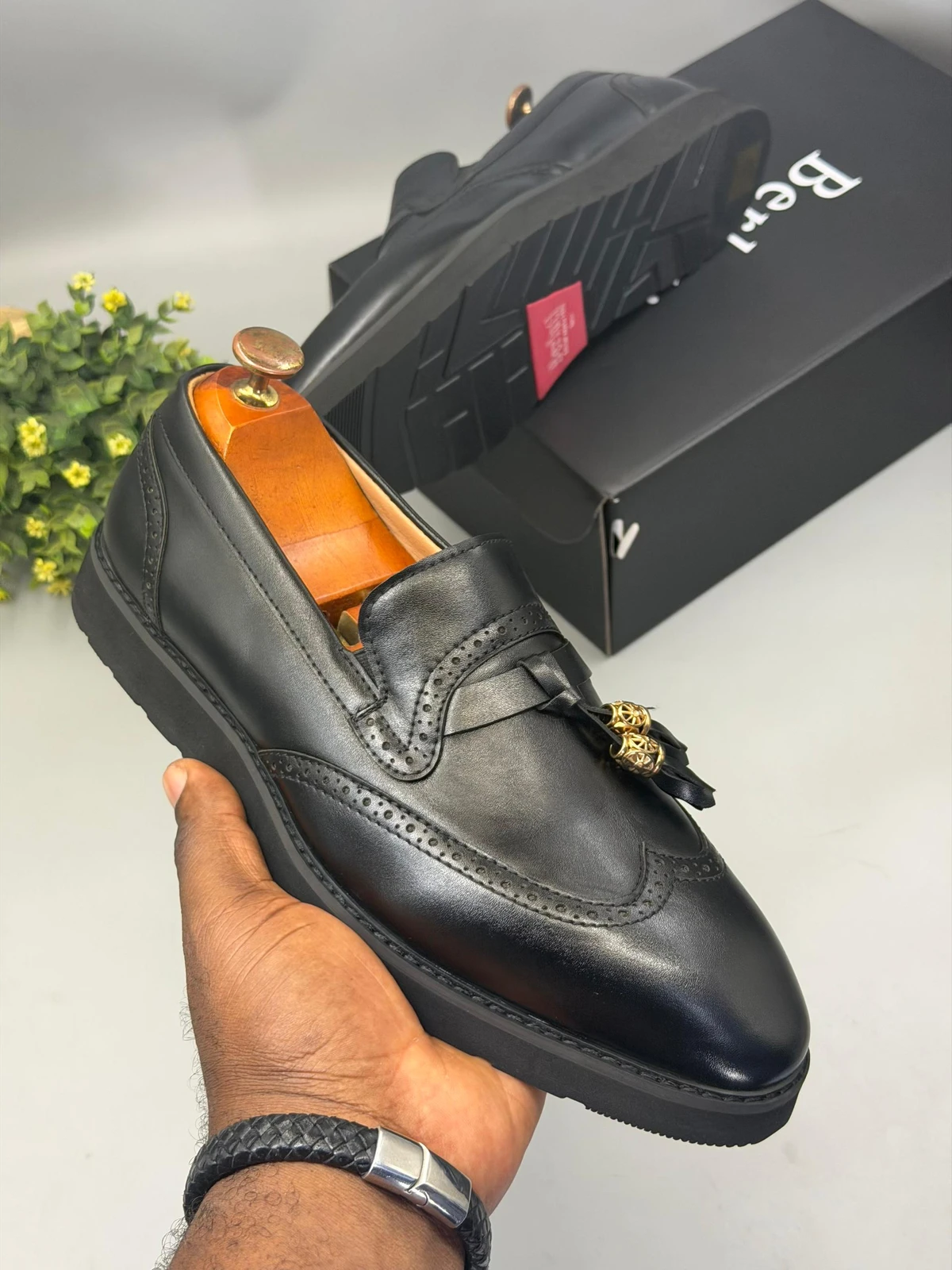 Berluti Men's Premium Tassel Brogue Leather Loafers with Modern White Sole -  Slip-On Dress Shoes for official and Semi-formal Events