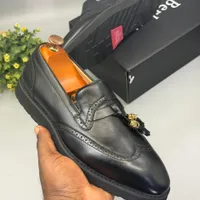 Berluti Men's Premium Tassel Brogue Leather Loafers with Modern White Sole -  Slip-On Dress Shoes for official and Semi-formal Events - View 4