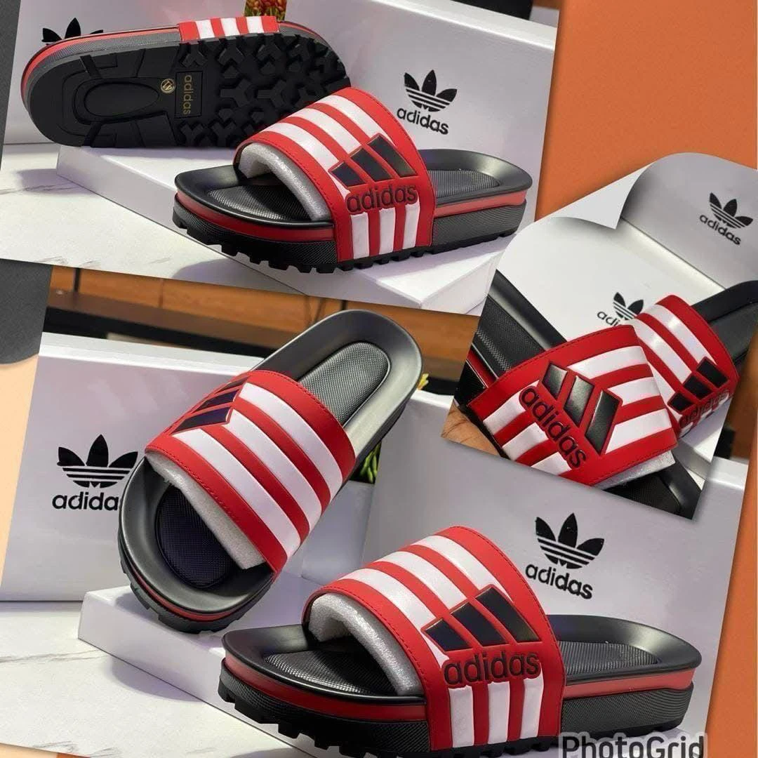 Adidas Unisex Red & White Striped Platform Slides - Sporty Comfort Sandals for Men & Women
