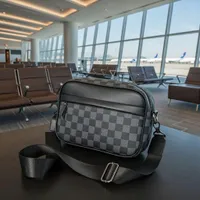 Men's Stylish Grey & Black Checkered Crossbody Bag - Premium PU Leather Messenger Pouch for Daily Commute & Urban Fashion - View 2